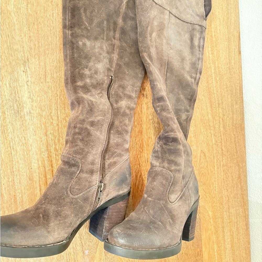 BORN Marmotta distressed Brown Suede Knee-High Boots